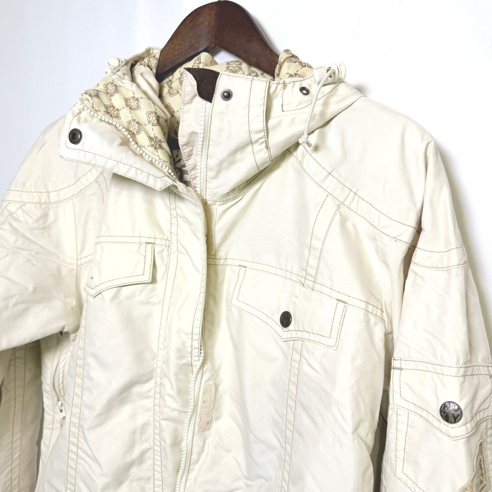 Roxy Snow Womens Hooded Ski Jacket Off White Cream Insulated Winter Coat Large